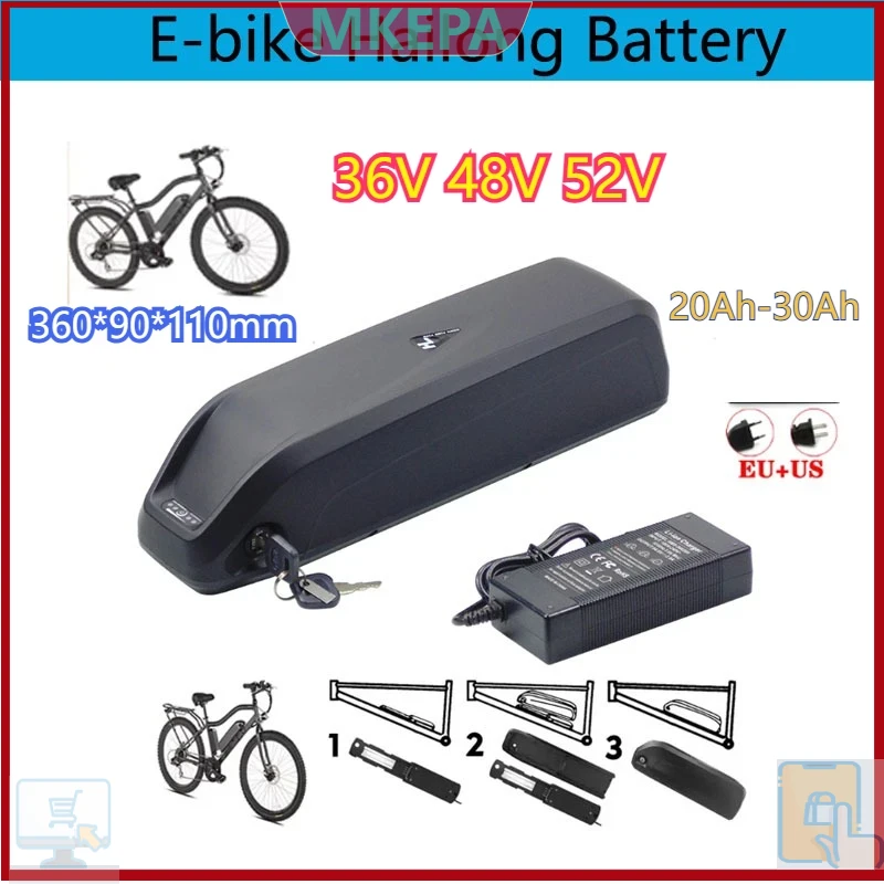 Ebike Battery 48V 20Ah Hailong - แบตเตอรี่ Hailong สำหรับจักรยานไฟฟ้าเสือภูเขา ขนาด 36-48-52V พร้อมระบบ