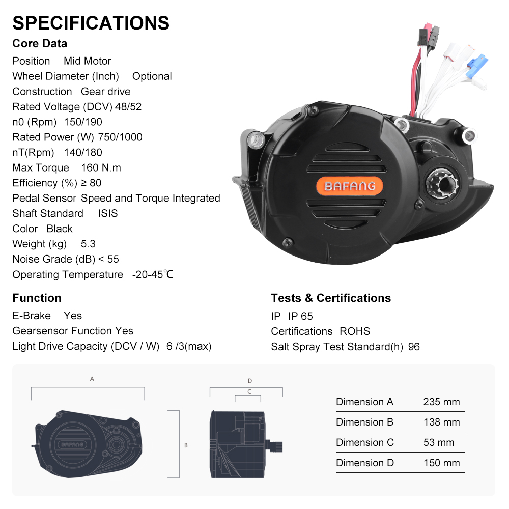 ชุดมอเตอร์ขับเคลื่อนกลาง Bafan - Mid Drive Motor Kit 52V 1000W บทวิจารณ์และราคา